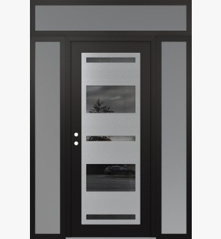 Diamond C10 68" x 96" black/black mirrored Glass Panel stainless steel RHI with 2 Sidelites and Transom frosted Glass
