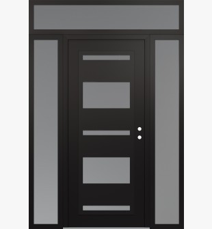 Diamond C10 60" x 96" black/white frosted Glass Panel black LHI with 2 Sidelites and Transom frosted Glass