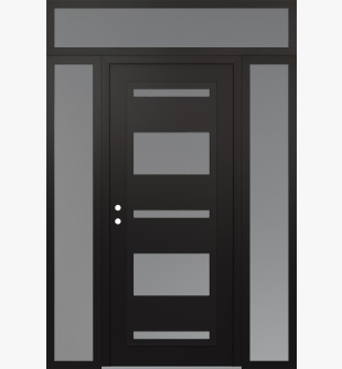 Diamond C10 68" x 96" black/white frosted Glass Panel black RHI with 2 Sidelites and Transom frosted Glass