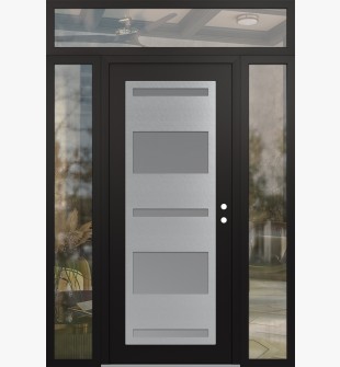 Diamond C10 68" x 96" black/white frosted Glass Panel stainless steel LHI with 2 Sidelites and Transom clear Glass