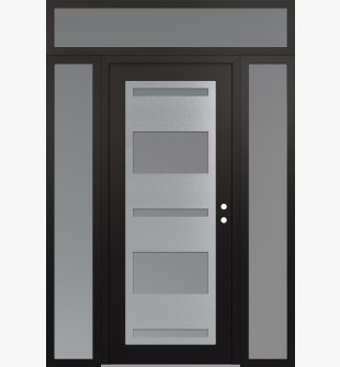 Diamond C10 68" x 96" black/white frosted Glass Panel stainless steel LHI with 2 Sidelites and Transom frosted Glass