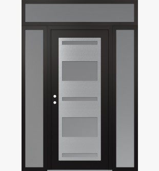 Diamond C10 60" x 96" black/white frosted Glass Panel stainless steel RHI with 2 Sidelites and Transom frosted Glass