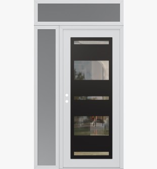 Diamond C10 52" x 96" white/white clear Glass Panel black RHI with Sidelite and Transom frosted Glass