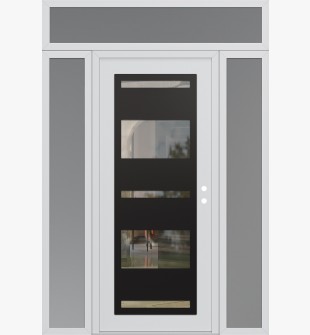 Diamond C10 68" x 96" white/white clear Glass Panel black LHI with 2 Sidelites and Transom frosted Glass