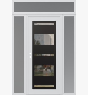 Diamond C10 68" x 96" white/white clear Glass Panel black RHI with 2 Sidelites and Transom frosted Glass