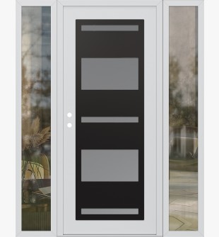 Diamond C10 68" x 80" white/white frosted Glass Panel black RHI with 2 Sidelites clear Glass