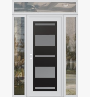 Diamond C10 68" x 96" white/white frosted Glass Panel black RHI with 2 Sidelites and Transom clear Glass