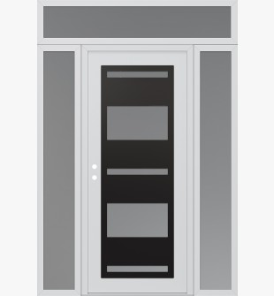 Diamond C10 64" x 96" white/white frosted Glass Panel black RHI with 2 Sidelites and Transom frosted Glass