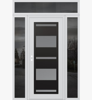 Diamond C10 60" x 96" white/white frosted Glass Panel black RHI with 2 Sidelites and Transom mirrored Glass