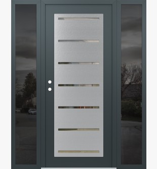 Diamond C11 60" x 80" anthracite/anthracite clear Glass Panel stainless steel RHI with 2 Sidelites mirrored Glass