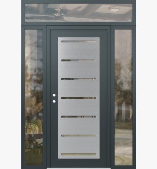 Diamond C11 64" x 96" anthracite/anthracite clear Glass Panel stainless steel RHI with 2 Sidelites and Transom clear Glass