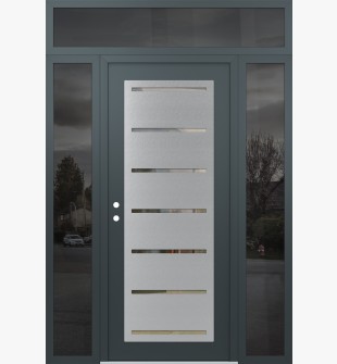 Diamond C11 68" x 96" anthracite/anthracite clear Glass Panel stainless steel RHI with 2 Sidelites and Transom mirrored Glass