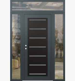 Diamond C11 68" x 96" anthracite/anthracite frosted Glass Panel black RHI with 2 Sidelites and Transom clear Glass
