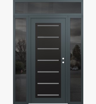 Diamond C11 60" x 96" anthracite/anthracite frosted Glass Panel black LHI with 2 Sidelites and Transom mirrored Glass