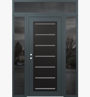 Diamond C11 64" x 96" anthracite/anthracite frosted Glass Panel black RHI with 2 Sidelites and Transom mirrored Glass