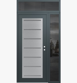 Diamond C11 52" x 96" anthracite/anthracite frosted Glass Panel stainless steel LHI with Sidelite and Transom mirrored Glass