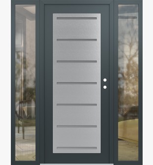 Diamond C11 64" x 80" anthracite/anthracite frosted Glass Panel stainless steel LHI with 2 Sidelites clear Glass