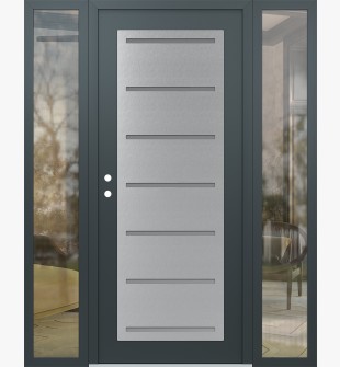 Diamond C11 60" x 80" anthracite/anthracite frosted Glass Panel stainless steel RHI with 2 Sidelites clear Glass