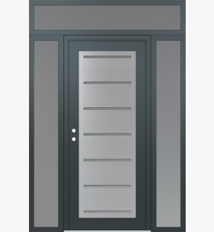 Diamond C11 64" x 96" anthracite/anthracite frosted Glass Panel stainless steel RHI with 2 Sidelites and Transom frosted Glass