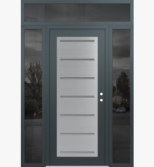 Diamond C11 64" x 96" anthracite/anthracite frosted Glass Panel stainless steel LHI with 2 Sidelites and Transom mirrored Glass