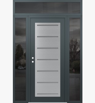 Diamond C11 64" x 96" anthracite/anthracite frosted Glass Panel stainless steel RHI with 2 Sidelites and Transom mirrored Glass