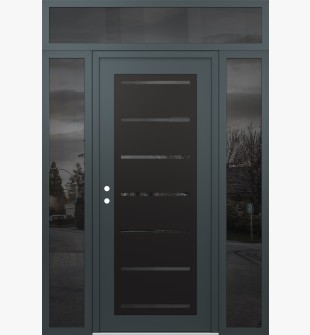 Diamond C11 60" x 96" anthracite/anthracite mirrored Glass Panel black RHI with 2 Sidelites and Transom mirrored Glass