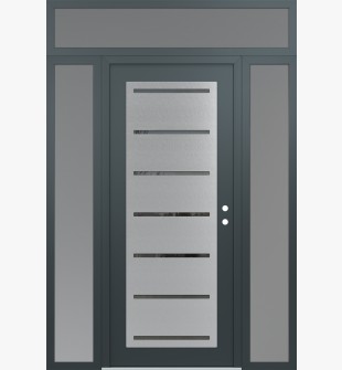 Diamond C11 64" x 96" anthracite/anthracite mirrored Glass Panel stainless steel LHI with 2 Sidelites and Transom frosted Glass