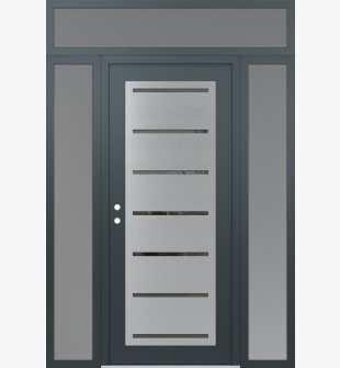Diamond C11 64" x 96" anthracite/anthracite mirrored Glass Panel stainless steel RHI with 2 Sidelites and Transom frosted Glass