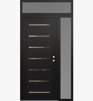 Diamond C11 52" x 96" black/black clear Glass Panel black LHI with Sidelite and Transom frosted Glass