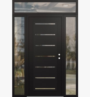 Diamond C11 60" x 96" black/black clear Glass Panel black LHI with 2 Sidelites and Transom clear Glass