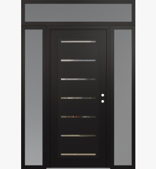 Diamond C11 64" x 96" black/black clear Glass Panel black LHI with 2 Sidelites and Transom frosted Glass