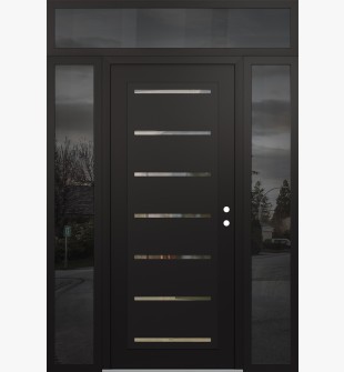 Diamond C11 60" x 96" black/black clear Glass Panel black LHI with 2 Sidelites and Transom mirrored Glass