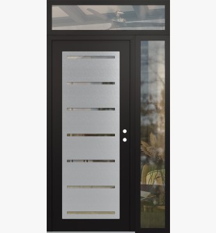 Diamond C11 50" x 96" black/black clear Glass Panel stainless steel LHI with Sidelite and Transom clear Glass