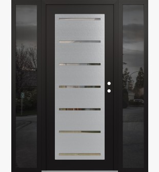 Diamond C11 68" x 80" black/black clear Glass Panel stainless steel LHI with 2 Sidelites mirrored Glass