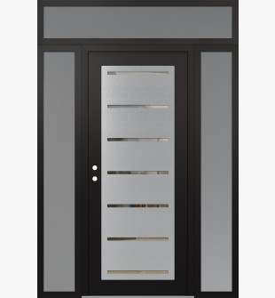 Diamond C11 64" x 96" black/black clear Glass Panel stainless steel RHI with 2 Sidelites and Transom frosted Glass