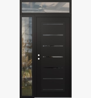 Diamond C11 52" x 96" black/black mirrored Glass Panel black RHI with Sidelite and Transom clear Glass