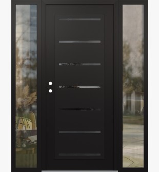 Diamond C11 64" x 80" black/black mirrored Glass Panel black RHI with 2 Sidelites clear Glass