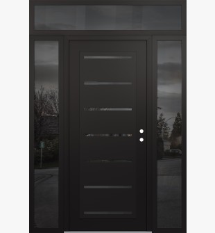 Diamond C11 64" x 96" black/black mirrored Glass Panel black LHI with 2 Sidelites and Transom mirrored Glass