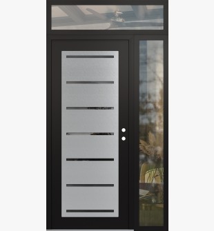 Diamond C11 52" x 96" black/black mirrored Glass Panel stainless steel LHI with Sidelite and Transom clear Glass