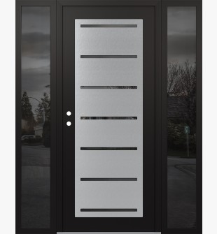 Diamond C11 64" x 80" black/black mirrored Glass Panel stainless steel RHI with 2 Sidelites mirrored Glass