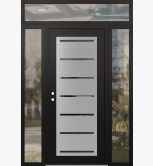 Diamond C11 60" x 96" black/black mirrored Glass Panel stainless steel RHI with 2 Sidelites and Transom clear Glass