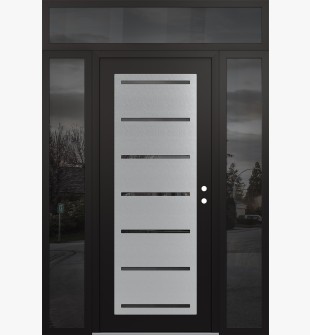 Diamond C11 64" x 96" black/black mirrored Glass Panel stainless steel LHI with 2 Sidelites and Transom mirrored Glass