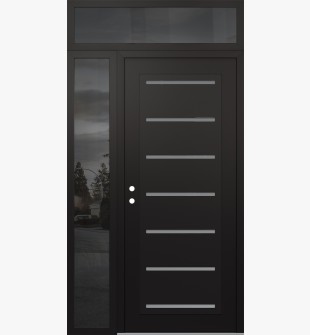 Diamond C11 52" x 96" black/white frosted Glass Panel black RHI with Sidelite and Transom mirrored Glass