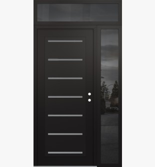 Diamond C11 50" x 96" black/white frosted Glass Panel black LHI with Sidelite and Transom mirrored Glass