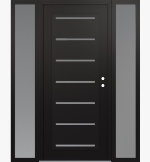 Diamond C11 64" x 80" black/white frosted Glass Panel black LHI with 2 Sidelites frosted Glass