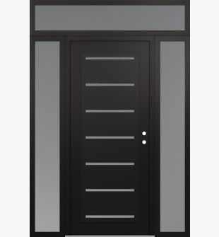 Diamond C11 60" x 96" black/white frosted Glass Panel black LHI with 2 Sidelites and Transom frosted Glass