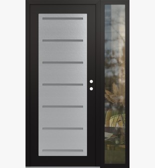 Diamond C11 52" x 80" black/white frosted Glass Panel stainless steel LHI with Sidelite clear Glass