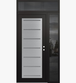 Diamond C11 50" x 96" black/white frosted Glass Panel stainless steel LHI with Sidelite and Transom mirrored Glass