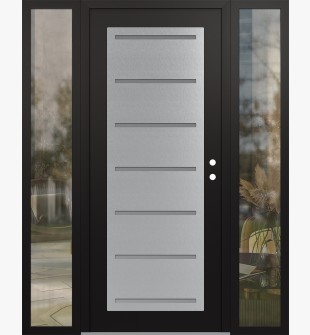 Diamond C11 68" x 80" black/white frosted Glass Panel stainless steel LHI with 2 Sidelites clear Glass
