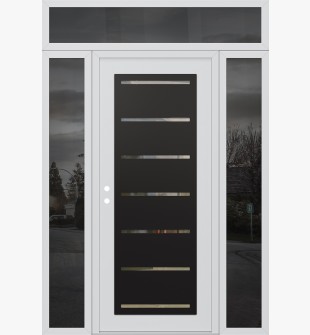 Diamond C11 60" x 96" white/white clear Glass Panel black RHI with 2 Sidelites and Transom mirrored Glass